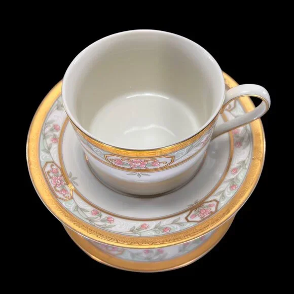 Vtg Mikasa Merrick Cup and Saucer Set Of 2 L5517 Floral Gold Trim Japan - Picture 5 of 12